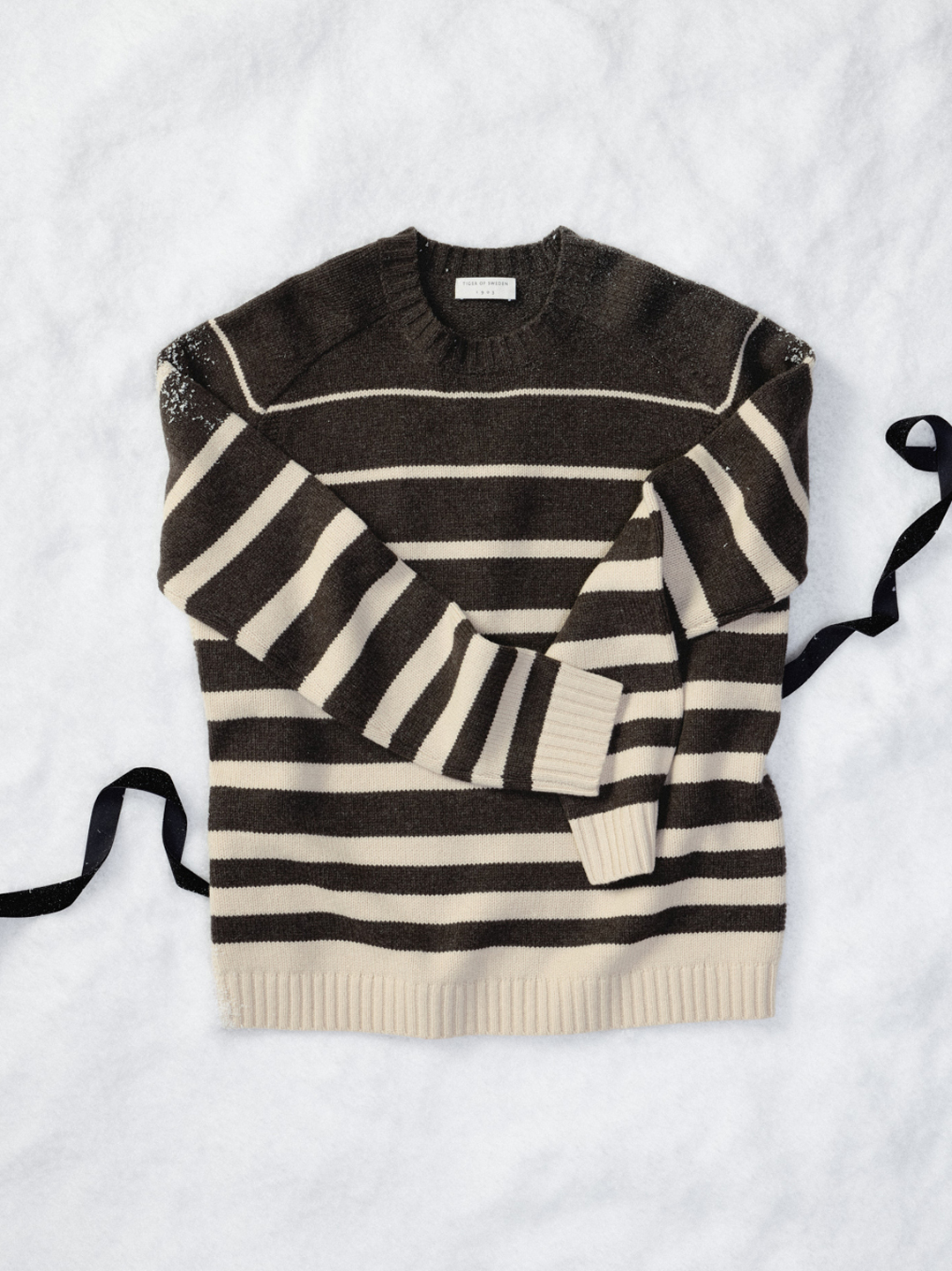 Striped white and brown wool knit